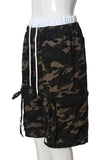Camo Print Elastic Waist Casual Shorts