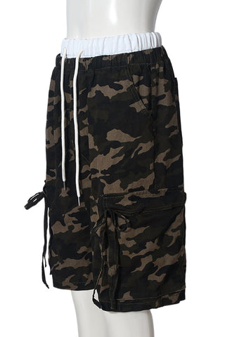 Camo Print Elastic Waist Casual Shorts