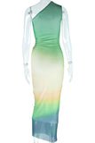 One-Shoulder Ombre Maxi Dress