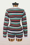 Striped V-Neck Shorts Set