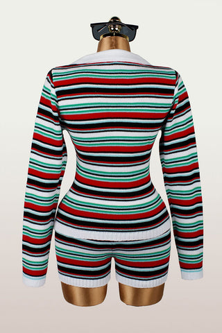 Striped V-Neck Shorts Set