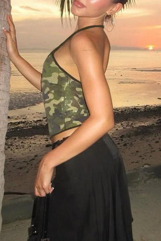 Sequin-Embellished Halter Tank
