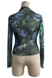 Floral Long-Sleeve Mesh Top