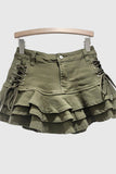 Layered Ruffle Lace-Up Mini Skirt