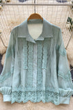Lace Trim Button-Up Blouse