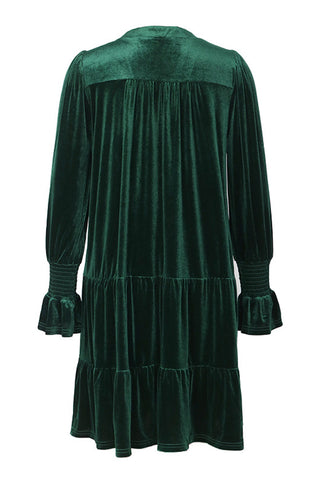 V-Neck Tiered Dress with Smocked Sleeves