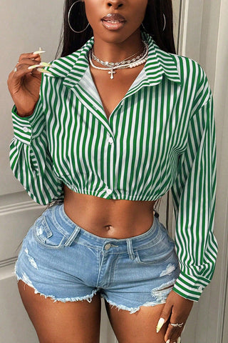Striped Button-Front Crop Top