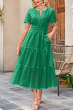 V-Neck Short Sleeve Midi Dress