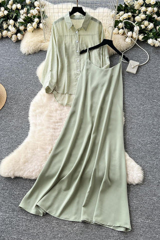 Elegant Cami Dress and Button-Up Set