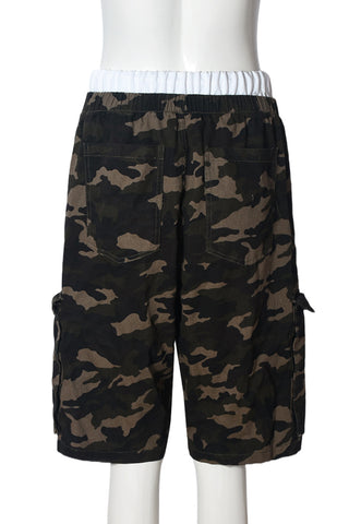 Camo Print Elastic Waist Casual Shorts