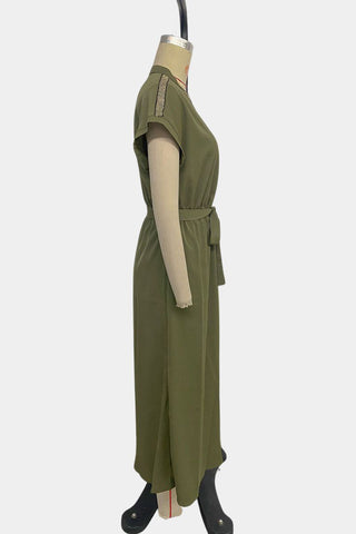 V-Neck Belted Casual Dress