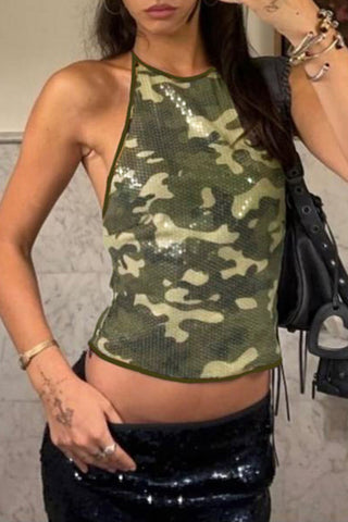 Sequin-Embellished Halter Tank