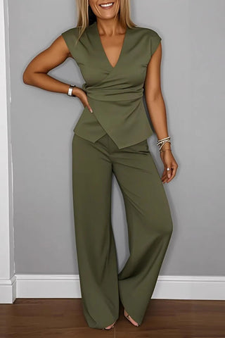 Wrap-Front Wide-Leg Pants Set