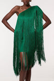 Fringe One-Shoulder Evening Dress