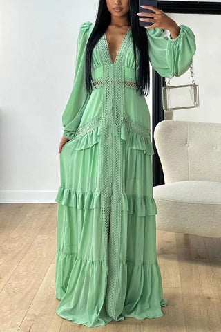 V-Neck Maxi Dress with Lace Panelling