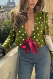 Polka Dot Tie-Front Blazer