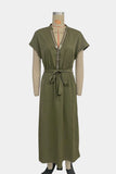 V-Neck Belted Casual Dress