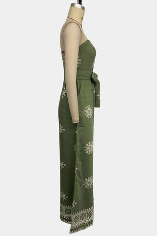 Strapless Wide-Leg Jumpsuit with Belt