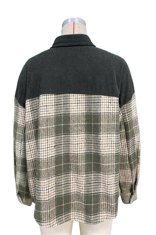 Plaid Corduroy Button-Up Shirt
