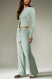 Striped Button Long Sleeve Pants Set