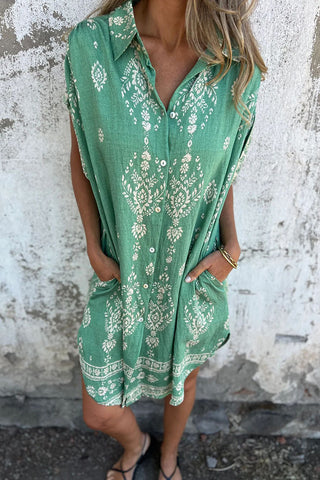 Printed Button-Front Casual Dress