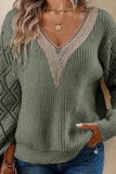 V-Neck Knit Sweater with Lace Accents