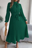 Pleated Midi Dress with Belt