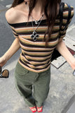 Off-Shoulder Striped Knit Tank