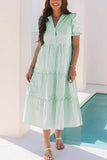 Bubble Short Sleeve Tiered Long Dress