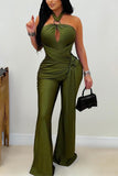 Halter Neck Keyhole Jumpsuit with Draped Waist
