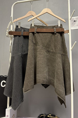 Asymmetric Denim Midi Skirt