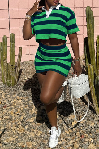 Striped Crop Top and Skirt Set