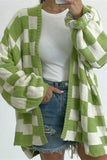 Checkered Open-Front Cardigan