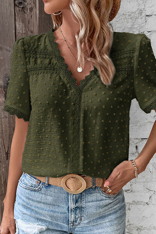 Lace Trim V-Neck T-Shirt