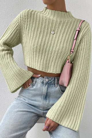 Cropped Knit Sweater with Flared Sleeves