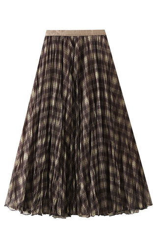 Pleated Plaid Maxi Skirt