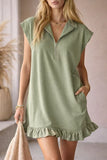 Zip-Front Ruffled Casual Dress