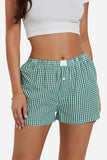 Button-Front Gingham Casual Shorts