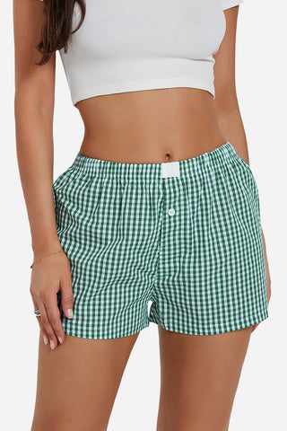 Button-Front Gingham Casual Shorts