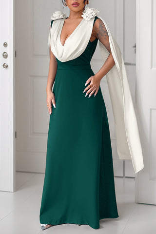 Draped V-Neck Casual Maxi Dress