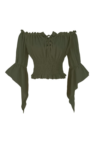 Off-Shoulder Lace-Up Blouse