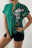 Floral Striped Contrast Collar Shirt