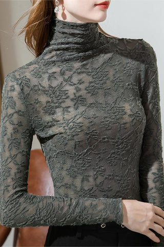 Elegant Floral Lace Turtleneck Blouse