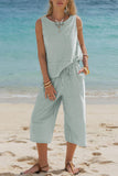 Striped Sleeveless Pants Set