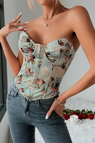 Strapless Artistic Print Corset Top
