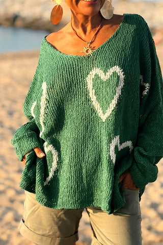 Heart Pattern Relaxed Sweater