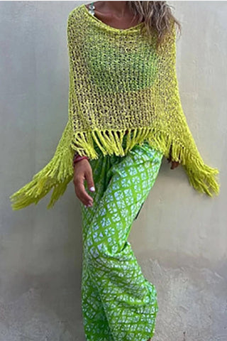 Fringe-Trim Open-Knit Cover-Up