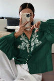 Patterned Button-Front Blouse
