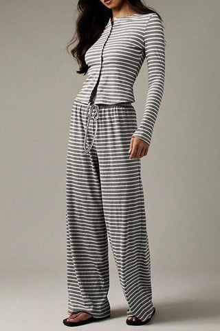 Striped Long-Sleeve Casual Pants Set