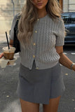 Buttoned Knit Short-Sleeve Cardigan